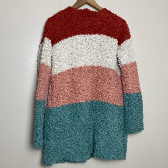 Hippie Rose Cozy Colorblocked Open Front Cardigan Fleetwood Combo Stripe Size M - Picture 4 of 11